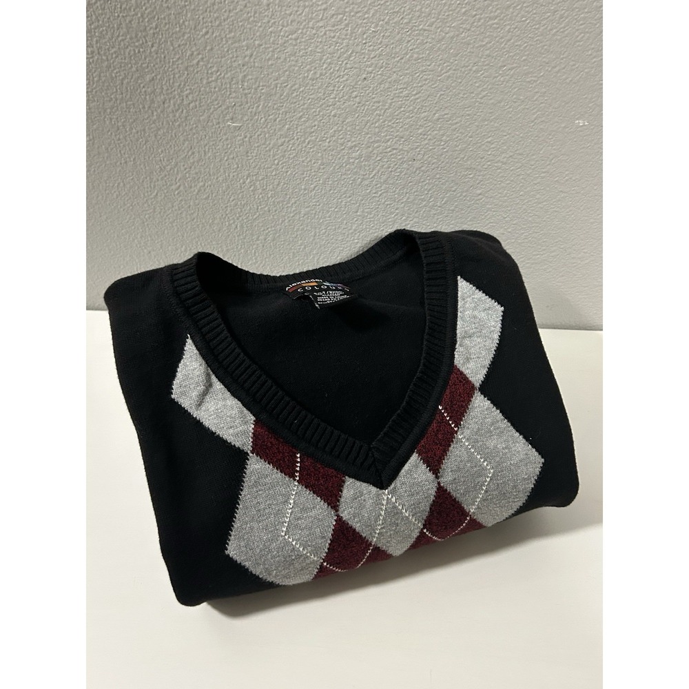 Men's Sweater Vest 2XLT 100% Cotton Diamond Argyle Grandpacore‎ Dad Navy Gray